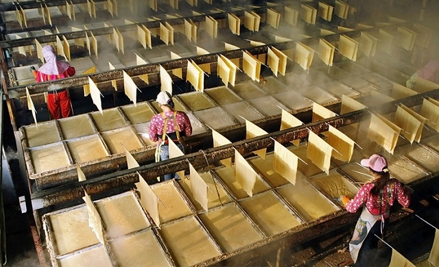 Liên kết sản xuất tàu hủ ky giúp người dân nâng cao thu nhập.