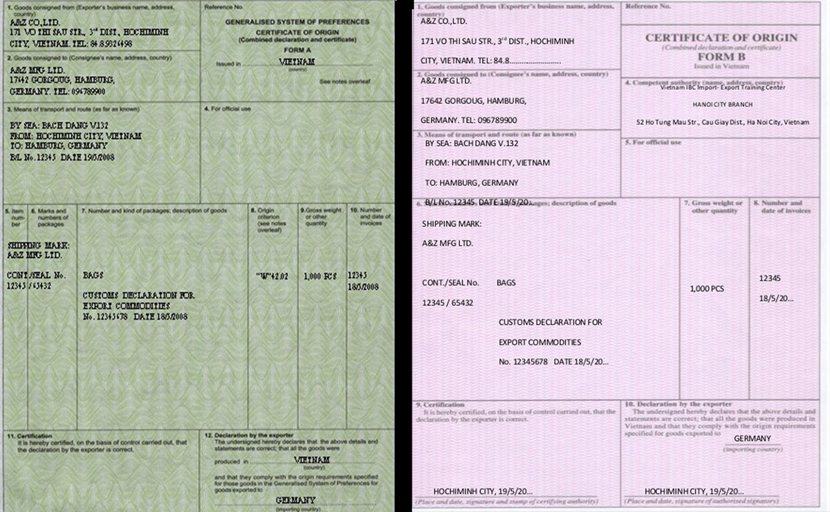 EU chấp nhận các C/O có màu nền không đúng màu xanh lá cây