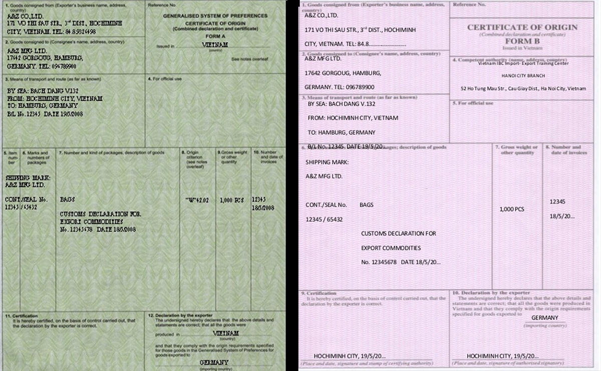 EU chấp nhận các C/O có màu nền không đúng màu xanh lá cây