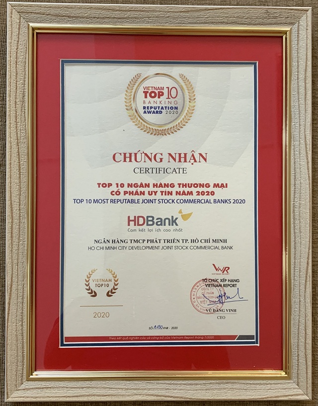 HDBank tiếp tục vào Top 10 Ngân hàng TMCP tư nhân uy tín 2020