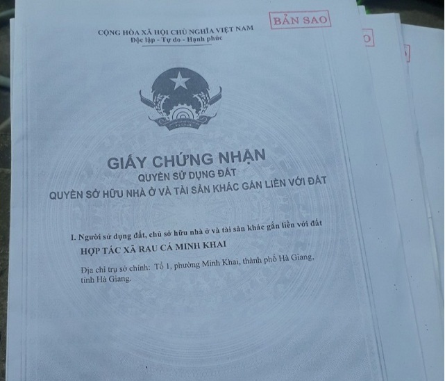 Năm 2015, Sở TN&MT đã cấp giấy chứng nhận quyền sử dụng đất cho HTX rau cá Minh Khai.