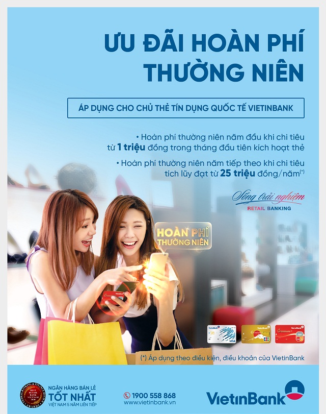 VietinBank ưu đãi hoàn phí thường niên.
