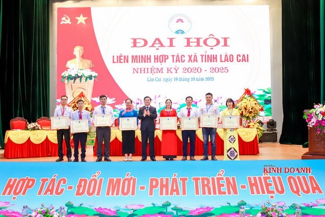 Phó Chủ tịch Liên minh HTX Việt Nam Nguyễn Văn Thịnh trao bằng khen cho những tập thể, cá nhân xuất sắc.