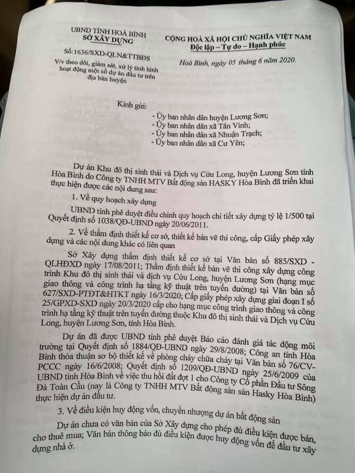 Dự án được quảng cáo rầm rộ, tuy nhiên các cơ quan chức năng của Hoà Bình khẳng định vẫn chưa được cấp phép bán hàng
