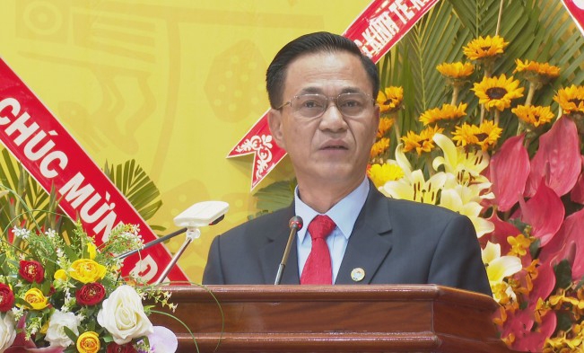 Phó Chủ tịch Liên minh HTX Việt Nam Nguyễn Mạnh Cường phát biểu tại Đại hội VI Liên minh HTX tỉnh Tiền Giang.