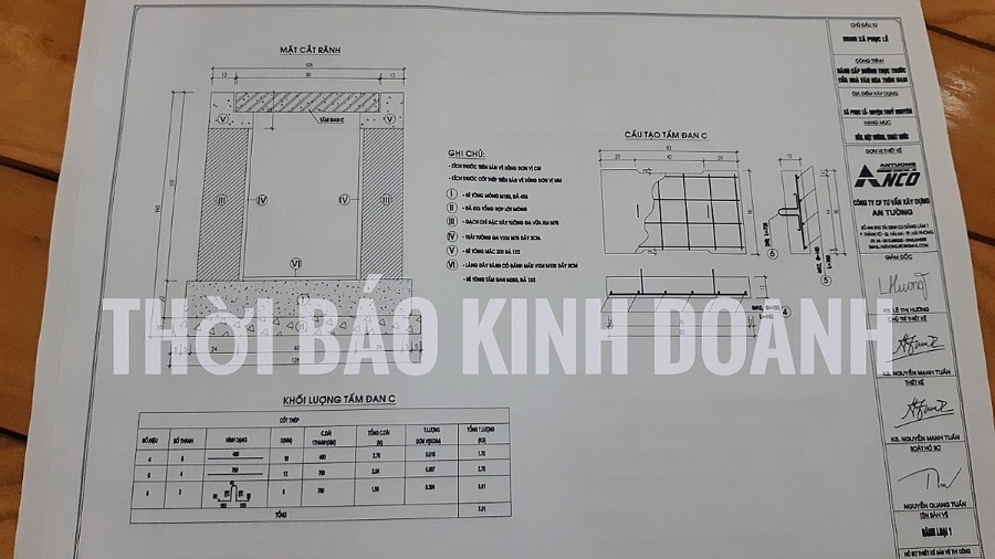 Hồ sơ thể hiện phần cổ rãnh thoát nước được đổ bê tông hình chữ L, độ cao bê tông đạt 22cm.