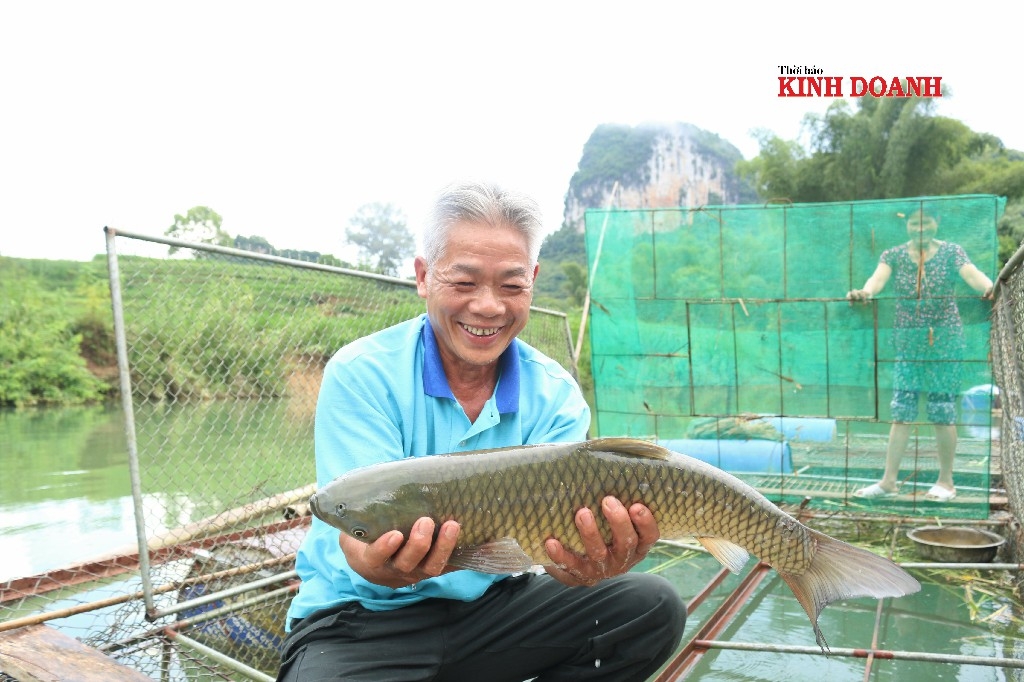 Ông Bế Thành Đông phấn khởi khi nhận được đơn hàng 30kg cá từ thành phố.