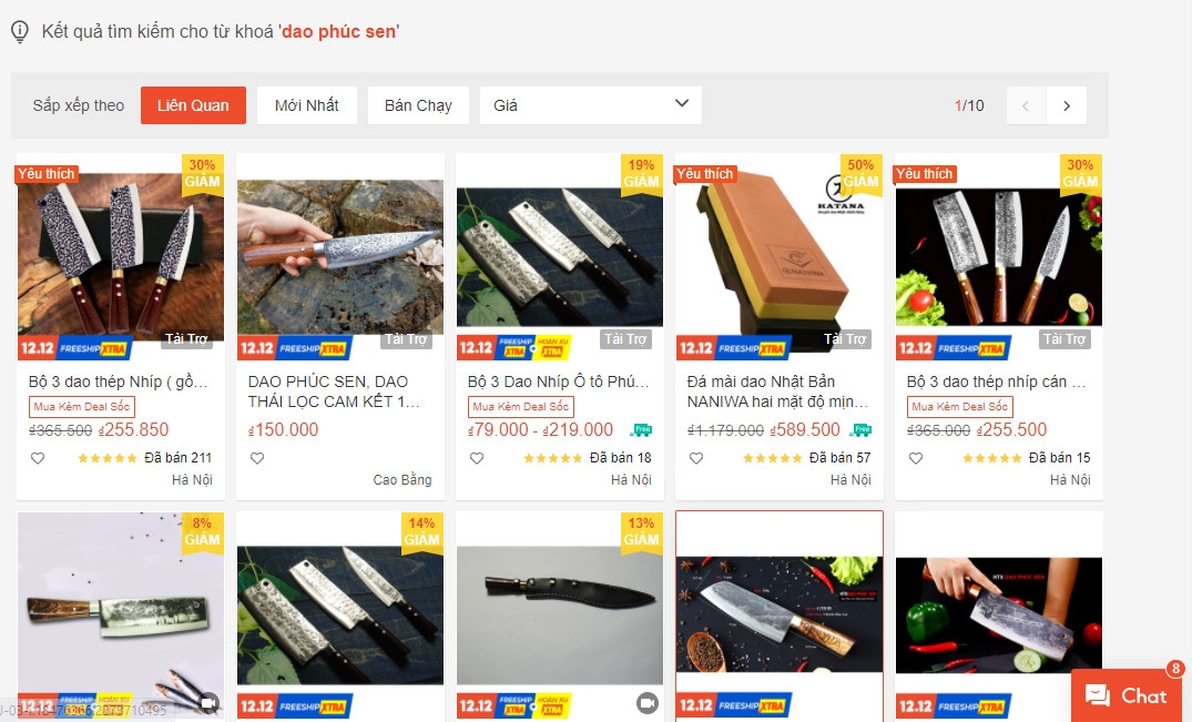 Dao Phúc Sen phủ sóng trên các sàn thương mại điện tử.