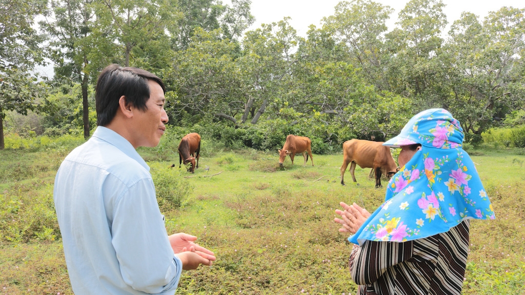 Người dân tộc Raglai ở xã Ma Nới (huyện Ninh Sơn) được hướng dẫn kỹ thuật chăn nuôi.