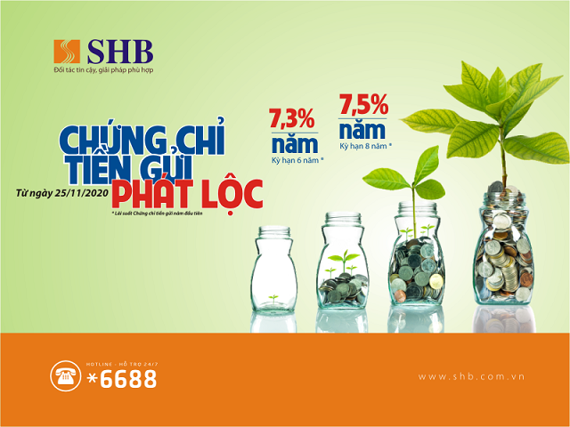 SHB phát hành chứng chỉ tiền gửi với lãi suất hấp dẫn lên đến 7,5%/năm.