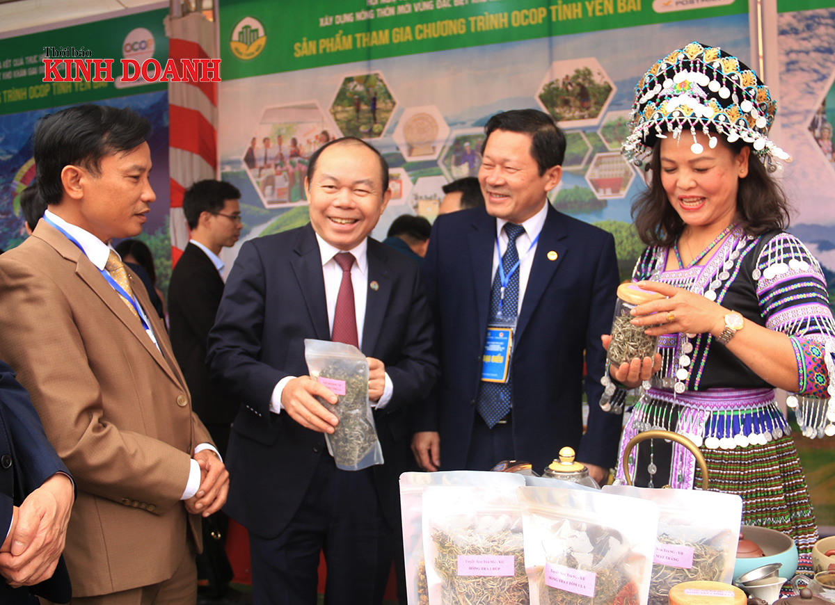 Chủ tịch Liên minh HTX Việt Nam Nguyễn Ngọc Bảo thăm gian hàng.