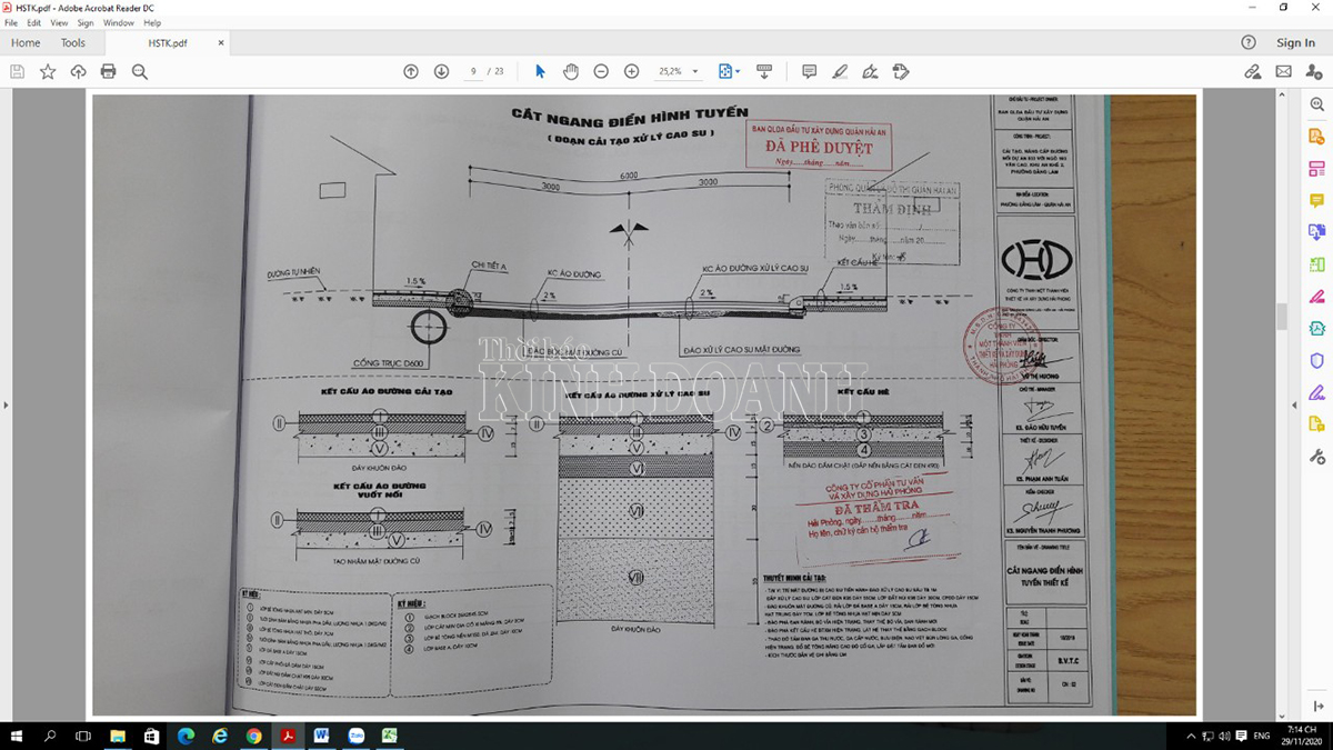Một phần trong HSTK thể hiện lớp base A dày 15cm và phần nền đường cũ phải đào bóc đi.