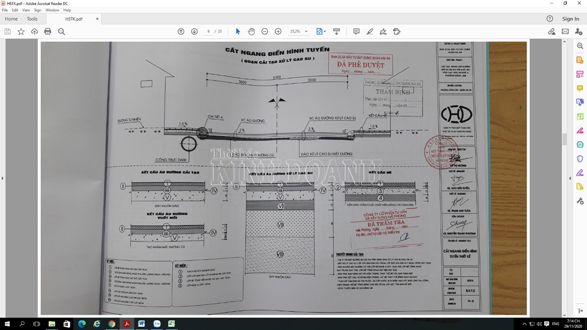 Một phần trong HSTK thể hiện lớp base A dày 15cm và phần nền đường cũ phải đào bóc đi.
