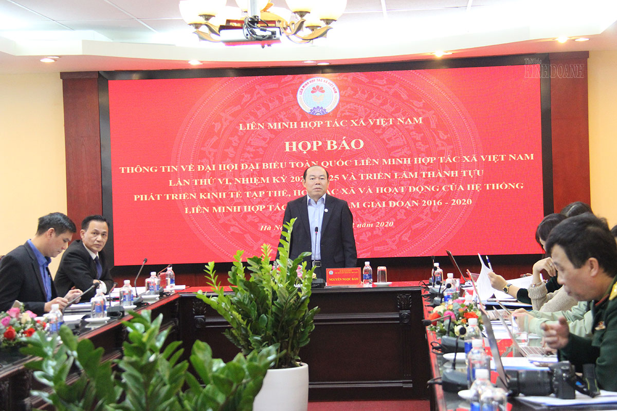 Chủ tịch Liên minh HTX Việt Nam Nguyễn Ngọc Bảo thông tin tại cuộc họp báo về Đại hội Đại biểu toàn quốc Liên minh HTX Việt Nam nhiệm kỳ 2020-2025.