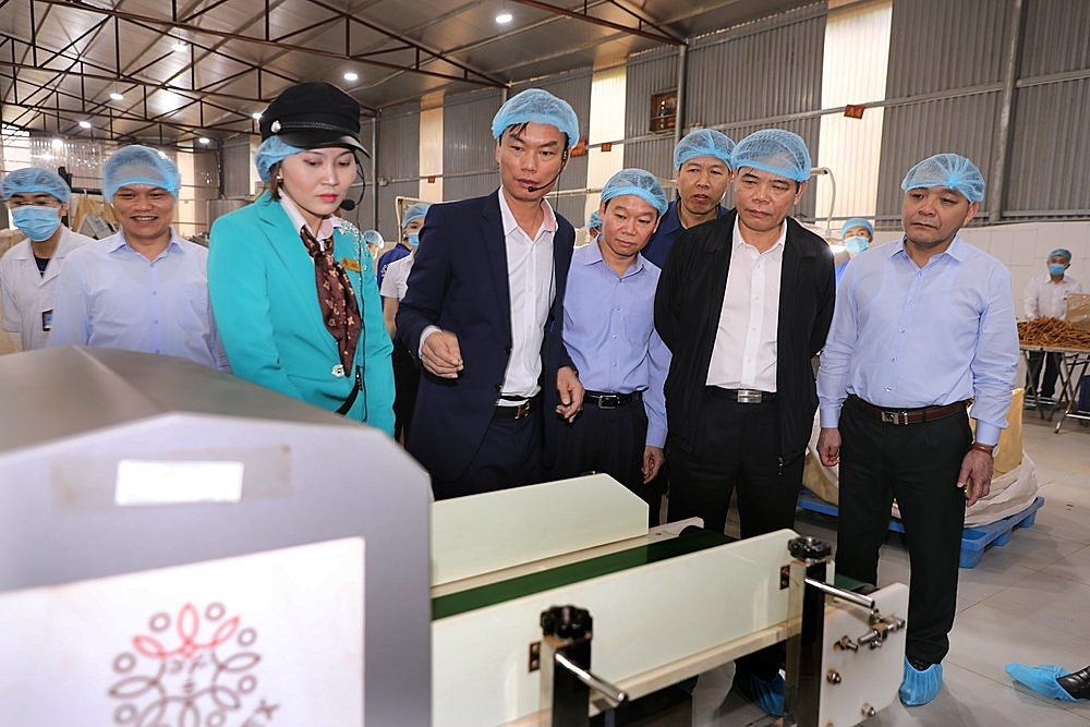 Bộ trưởng Bộ NN&PTNT Nguyễn Xuân Cường lãnh đạo tỉnh Yên Bái thăm quan nhà máy của HTX.