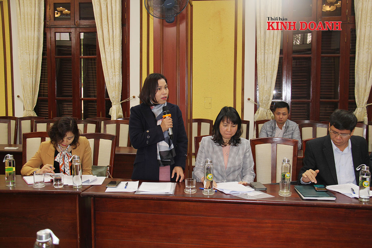 Bà Nguyễn Thị Tuyết Anh (đứng phát biểu) đề nghị các sở, ngành tìm hướng tháo gỡ để việc hỗ trợ các Dự án liên kết trong sản xuất và tiêu thụ sản phẩm nông nghiệp của Hà Nội được đẩy nhanh tiến độ, hỗ trợ người dân ổn định sản xuất.