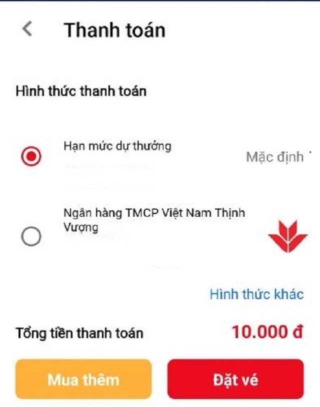 Các lựa chọn thanh toán mua vé Vietlott