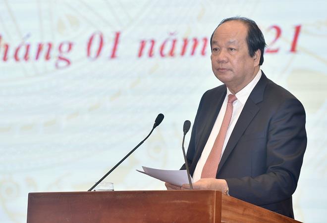 Bộ trưởng, Chủ nhiệm VPCP Mai Tiến Dũng chủ trì họp báo thông tin về Nghị quyết số 01/NQ-CP và Nghị quyết 02/NQ-CP sáng 4/1 tại Hà Nội.
