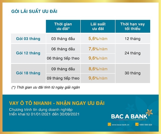 Biểu lãi suất chương trình Vay ô tô nhanh - nhận ngay ưu đãi.