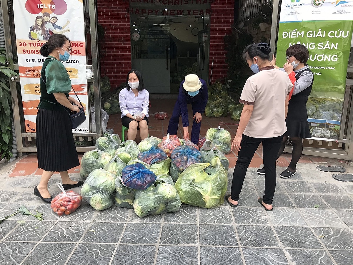 Trung tâm tiếng Anh tại 28 Nguyễn Khánh Toàn cũng trở thành điểm giải cứu nông sản.