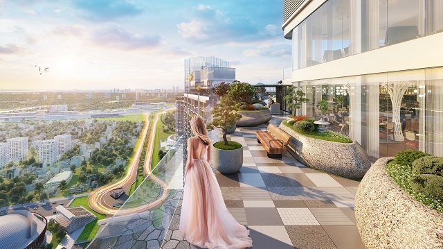 Vườn Nhật bình yên trên sân thượng tầng 43