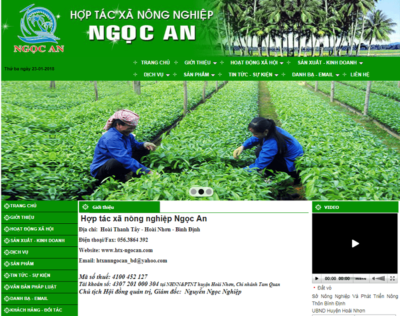 Giao diện website của HTX nông nghiệp Ngọc An.