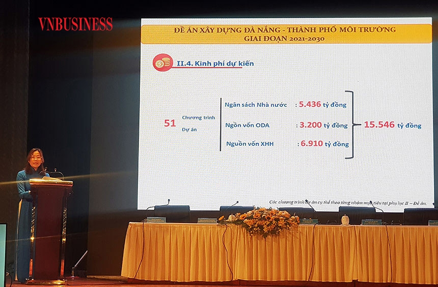Bà Nguyễn Thị Kim Hà, Phó Chi cục trưởng Chi cục Bảo vệ môi trường Đà Nẵng thông tin về nguồn kinh phí hơn 15.500 tỉ đồng cho Đề án “Xây dựng Đà Nẵng - Thành phố môi trường” giai đoạn 2021 – 2030.
