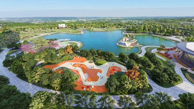 Con đường xanh tuyệt đẹp uốn lượn xung quanh bờ hồ.