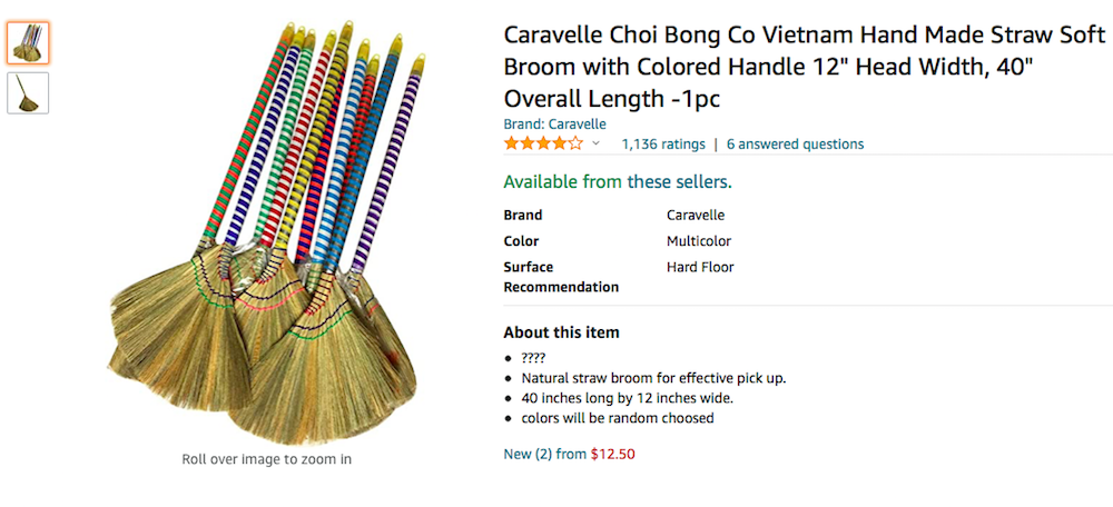 Sản phẩm chổi đót Việt Nam được bán với giá rất cao trên Amazon.