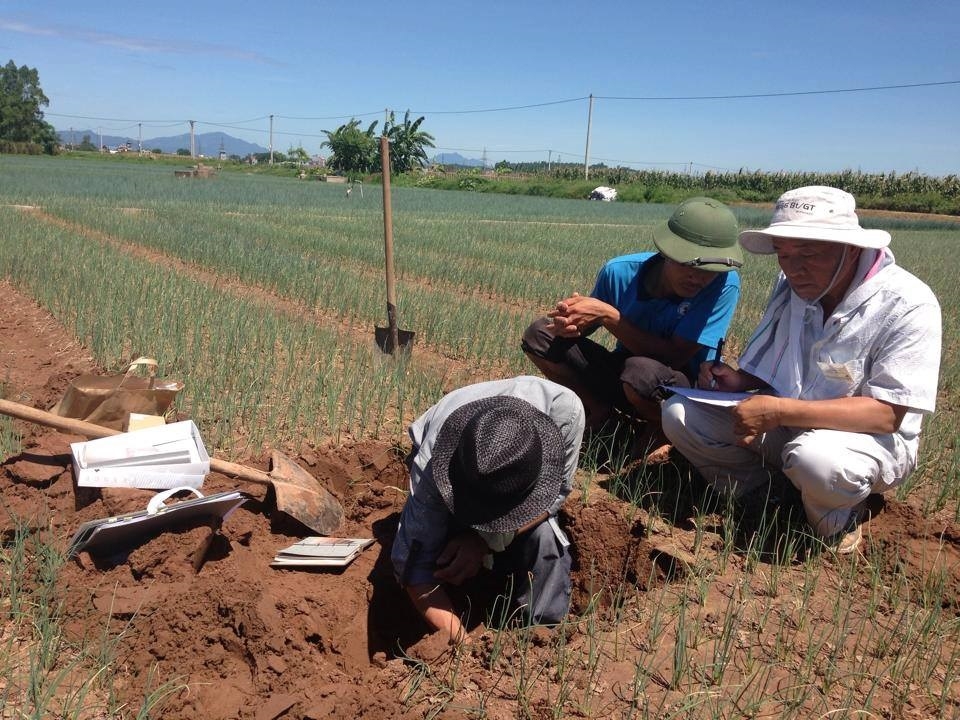 Chuyên gia người Nhật hỗ trợ HTX Chúc Sơn đào đất để mang đi kiểm nghiệm nhằm phát triển hiệu quả chuỗi giá trị khi thực hiện theo Luật HTX 2012.