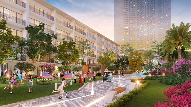 Một góc khu vui chơi trẻ em xanh mát trong nội khu Dự án