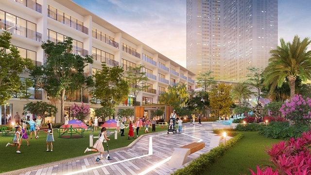 Một góc khu vui chơi trẻ em xanh mát trong nội khu Dự án