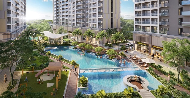 Khu hồ bơi rộng thoáng và hiện đại trong lòng khu căn hộ Lavita Thuan An.