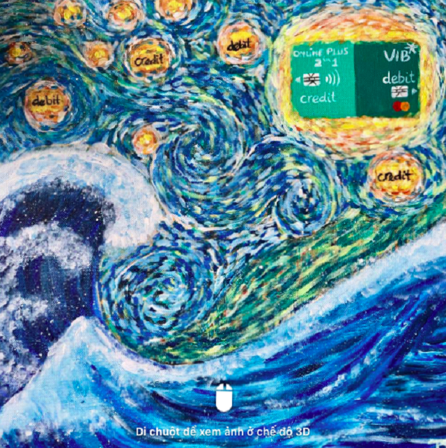 Tài khoản Hà Phương Võ trừu tượng hóa dòng thẻ mới của VIB với tác phẩm vẽ Đêm đầy sao. Ảnh: Group VIB Proud.