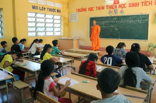 Lớp học chữ Khmer tại chùa Prek On Đớk, xã Thạnh Phú, huyện Mỹ Xuyên, tỉnh Sóc Trăng.