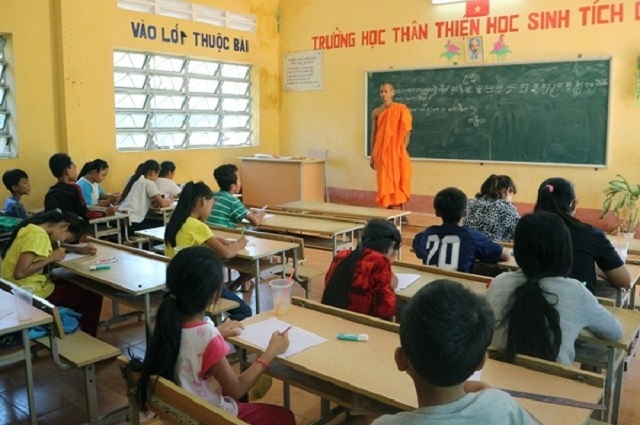 Lớp học chữ Khmer tại chùa Prek On Đớk, xã Thạnh Phú, huyện Mỹ Xuyên, tỉnh Sóc Trăng.