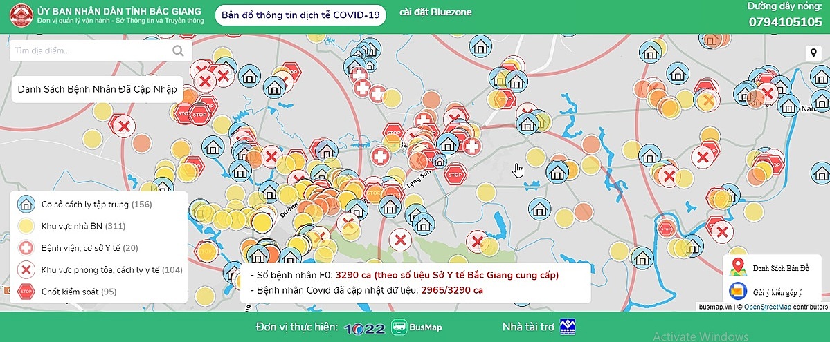 Bản đồ COVID tại tỉnh Bắc Giang do Công ty Cổ phần Phenikaa MaaS triển khai.