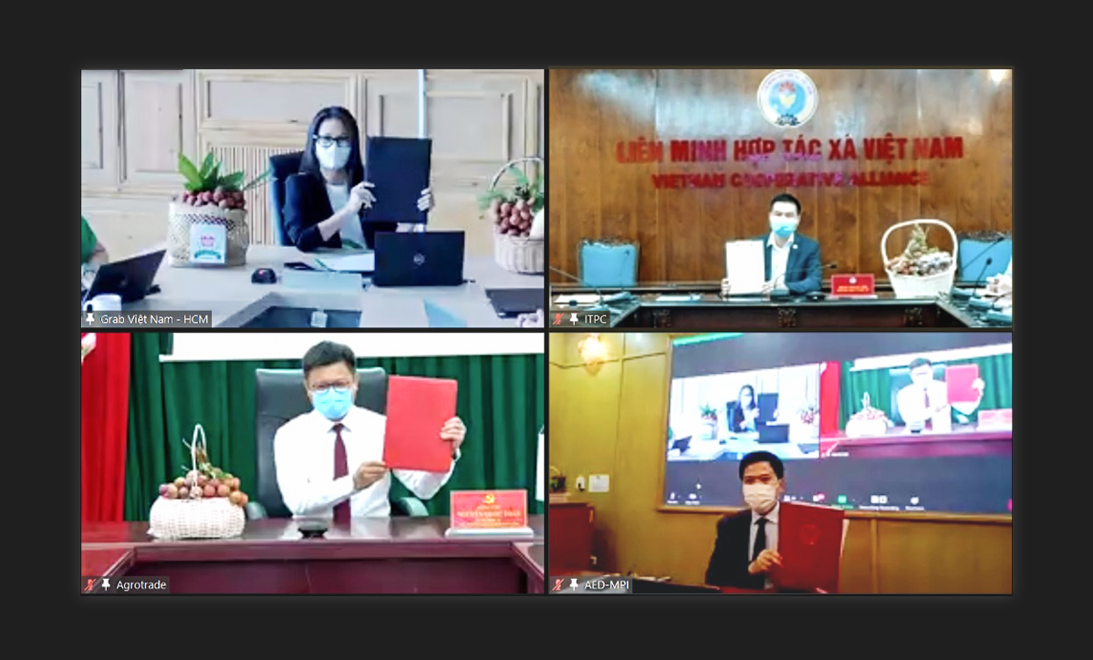 Lễ ký kết trực tuyến về hỗ trợ chuyển đổi số giữa Liên minh HTX Việt Nam, Bộ Nông nghiệp và Phát triển nông thôn, Bộ Kế hoạch và Đầu tư và Grab Việt Nam