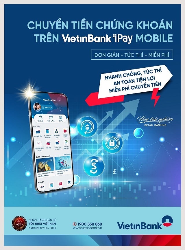VietinBank cung cấp dịch vụ chuyển tiền chứng khoán trên VietinBank iPay Mobile