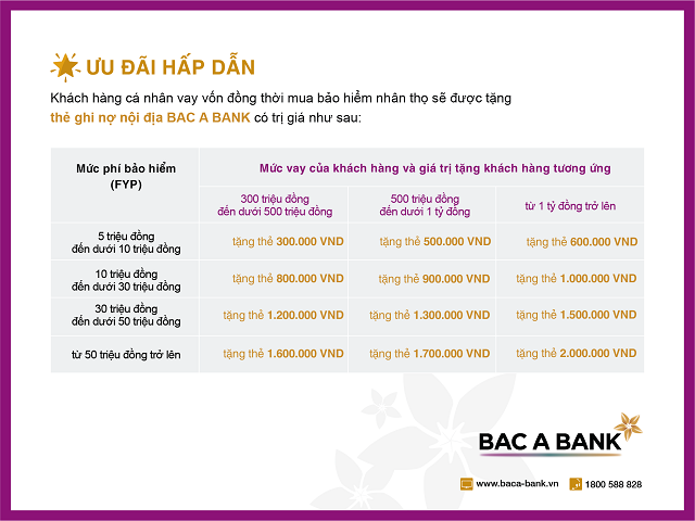 BAC A BANK áp dụng Chương trình ưu đãi cho hầu hết các sản phẩm tín dụng cá nhân.