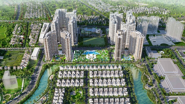 The Ocean View gồm 12 tòa căn hộ, một mặt tiếp giáp con đường trung tâm huyện Gia Lâm, một mặt ôm trọn tầm nhìn hồ Đảo Cọ.