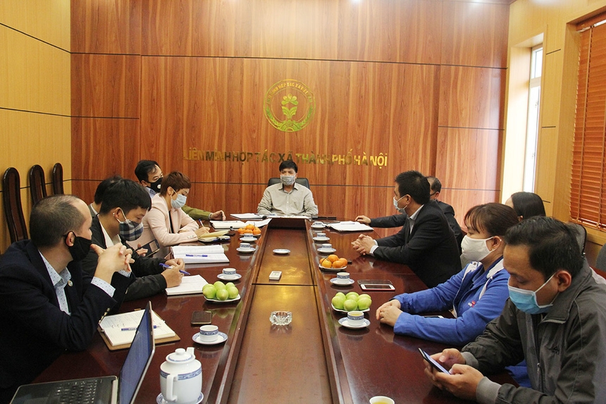 Trung tâm Xúc tiến thương mại và Đầu tư (Liên minh HTX Việt Nam) - Liên minh HTX TP Hà Nội và đại diện SaiGonCoop tổ chức cuộc họp để lên phương án hỗ trợ tiêu thụ nông sản cho các HTX chịu ảnh hưởng bởi dịch Covid-19.