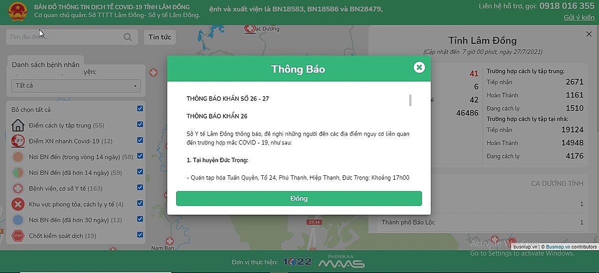 Bản đồ CovidMap được triển khai tại tỉnh Lâm Đồng.
