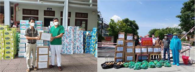 Hội các nhà khoa học Bắc Giang tại Hà Nội và Hội đồng hương Bắc Giang tại Hà Nội hỗ trợ nhu yếu phẩm cần thiết cho tâm dịch.