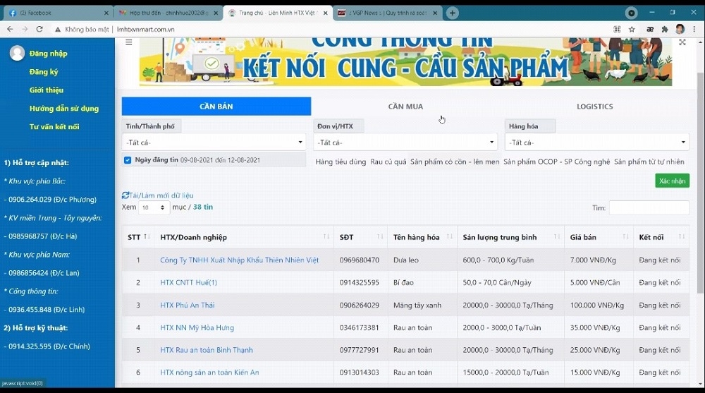 Liên minh HTX Việt Nam đã kết hợp với HTX công nghệ thông tin Huế cho ra mắt Cổng thông tin kết nối cung-cầu sản phẩm nhằm hỗ trợ các HTX tiêu thụ nông sản khi dịch Covid-19 đang diễn ra, cũng như tạo nền tảng cho các HTX kết nối với doanh nghiệp, người tiêu dùng về lâu dài.