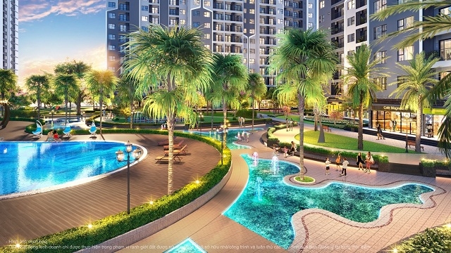 Không gian xanh đến từ công viên nội khu The Miami lớn nhất đại đô thị Vinhomes Smart City.