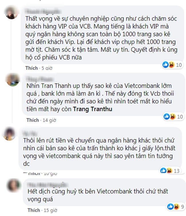 Một trong những nhận xét được chia sẻ trên fanpage của Vietcombank.
