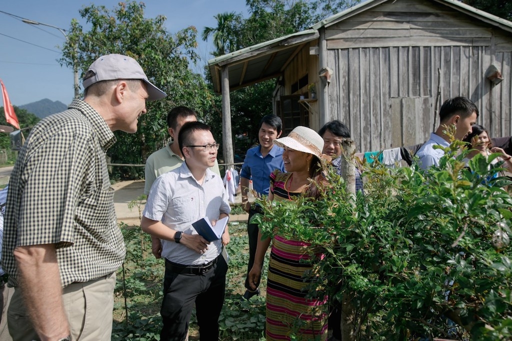 Chuyên gia quốc tế đến thăm vườn chè dây Ra Zéh của bà con Cơ Tu là thành viên HTX nông nghiệp xã Tư.