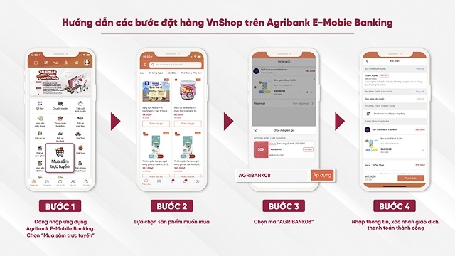 Các bước đặt hàng VnShop trên Agribank E-Mobile Banking