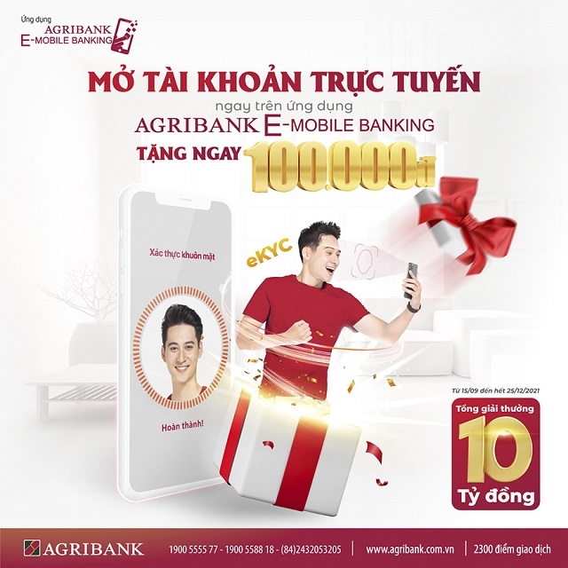 Mở tài khoản trực tuyến Agribank, nhận ngay ưu đãi 100.000 đồng